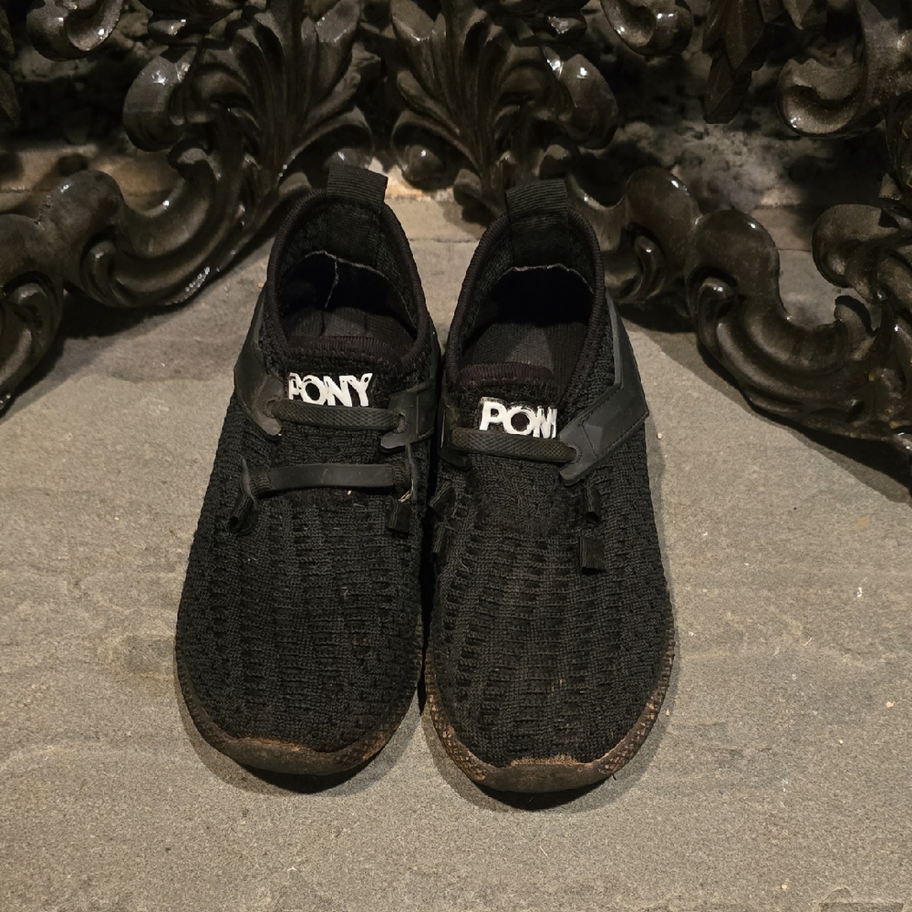 Boy's Pony Black Knit Slip On Sneakers 13